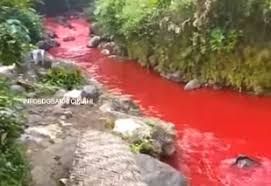 Sungai Cimeta sempat geger karena airnya menjadi berwarna merah.