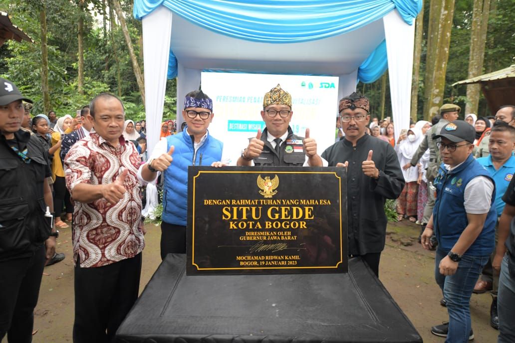 Gubernur Jawa Barat Ridwan Kamil meresmikan Situ Gede di Kelurahan Situ Gede, Kota Bogor, Kamis (18/1/2023).